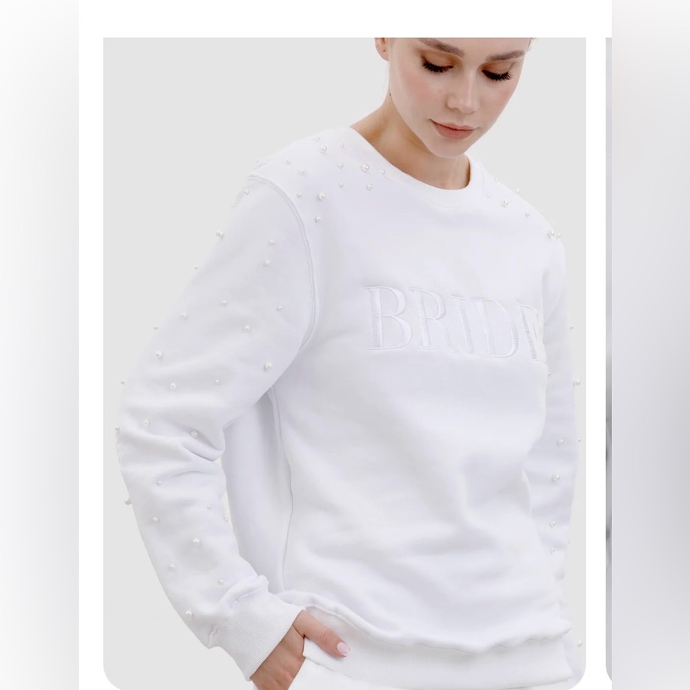 Heirloom Bridal co- White Pearl-sleeve Bride sweatshirt